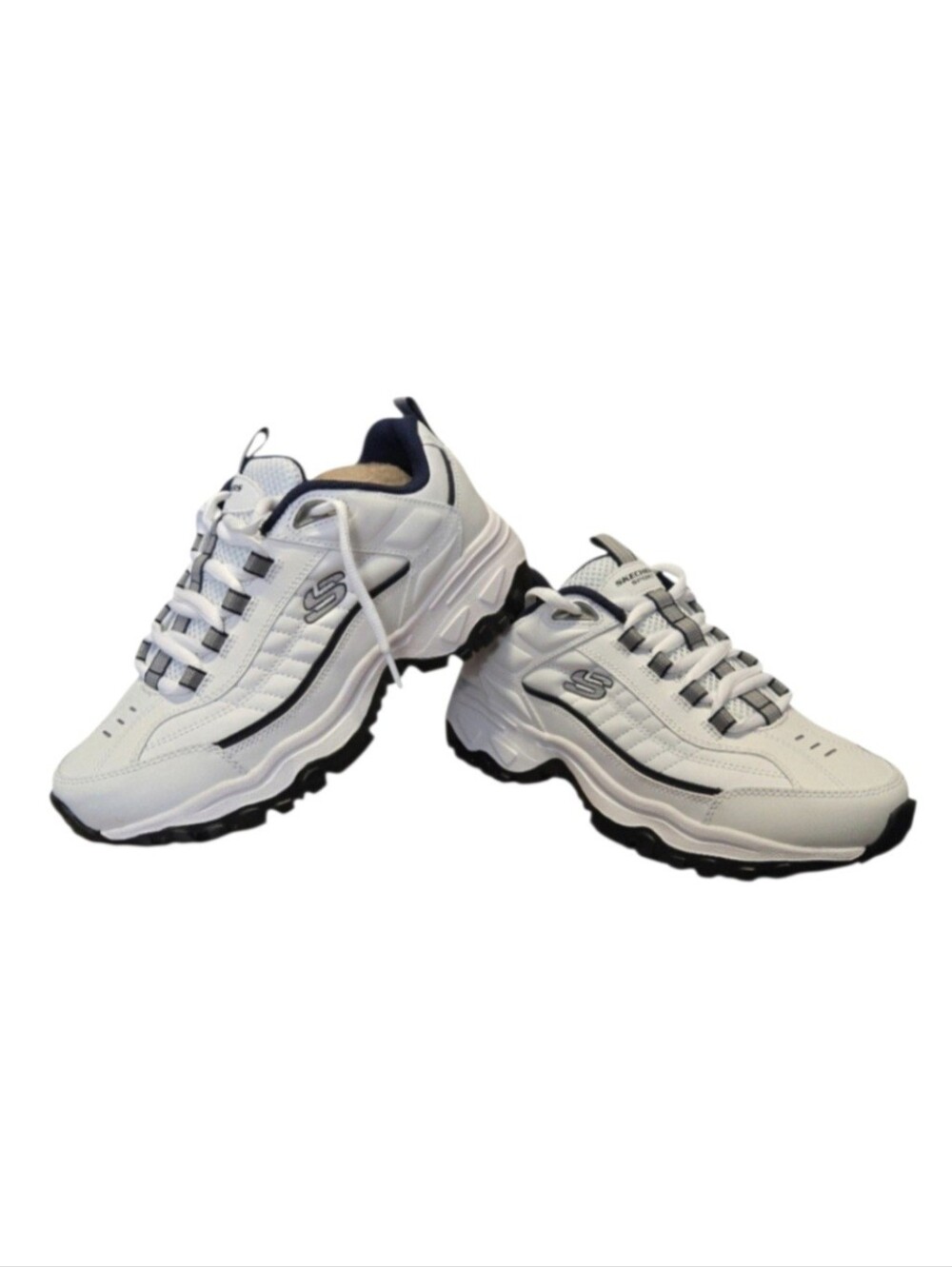 Skechers Energy Afterburn Lace-Up Sneakers, in White and Navy Blue, Size: 8 Men.